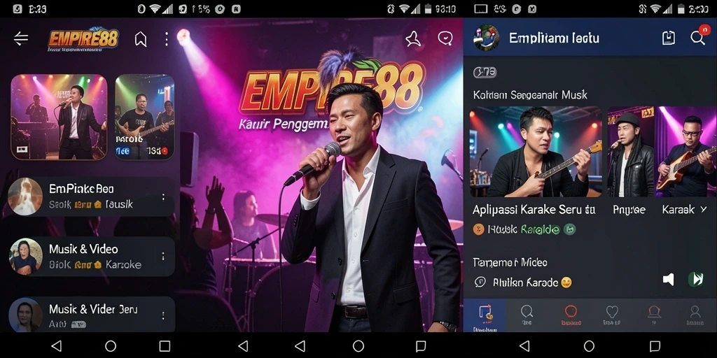 Tampilan antarmuka EMPIRE88 saat pengguna bernyanyi dengan fitur karaoke.