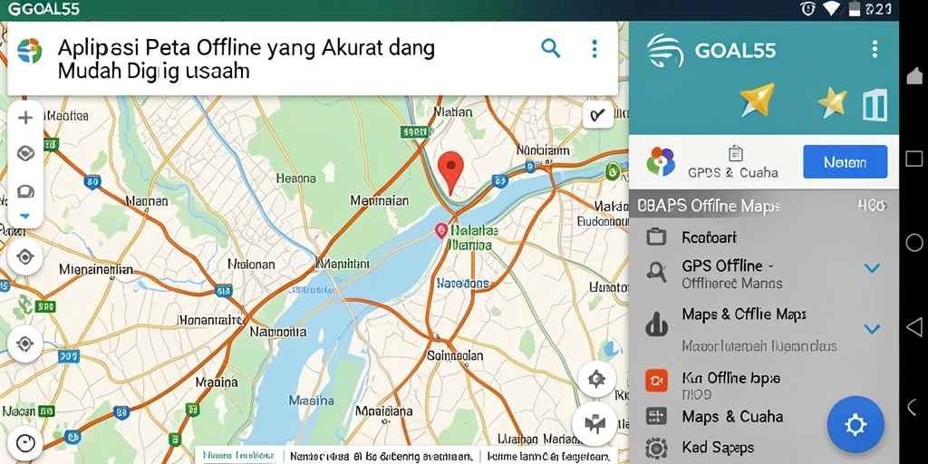 Antarmuka pengguna GOAL55 yang sederhana dan mudah digunakan untuk GPS Offline Maps.